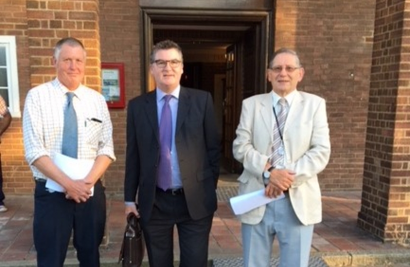 Cllr Martin Towler, Cllr Graeme Coombes and Cllr Roger Rigby outside Stewartby Town Hall