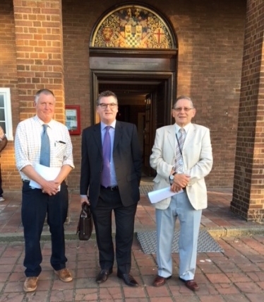 Cllr Martin Towler, Cllr Graeme Coombes and Cllr Roger Rigby outside Stewartby Town Hall